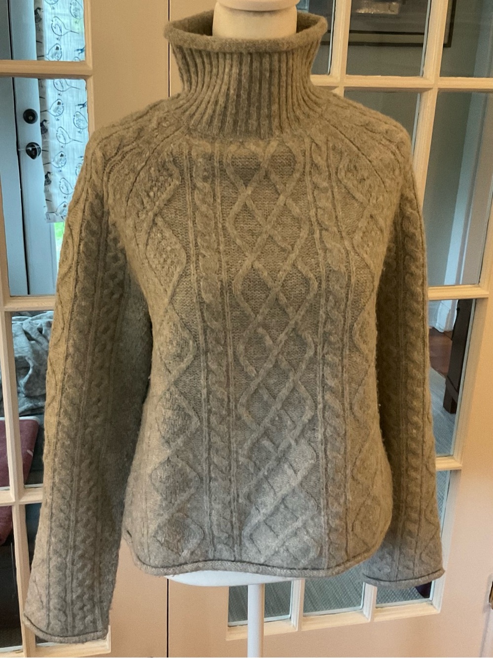 J. Crew Light Gray Cable Knit Turtleneck Sweater